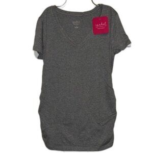 Set of 2 Small Maternity Short Sleeve V-Neck Side Shirred Grey T-Shirts